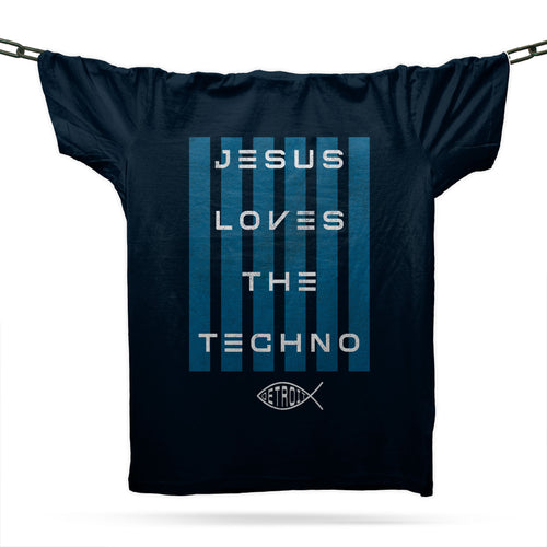 Jesus Loves The Techno T-Shirt / Navy