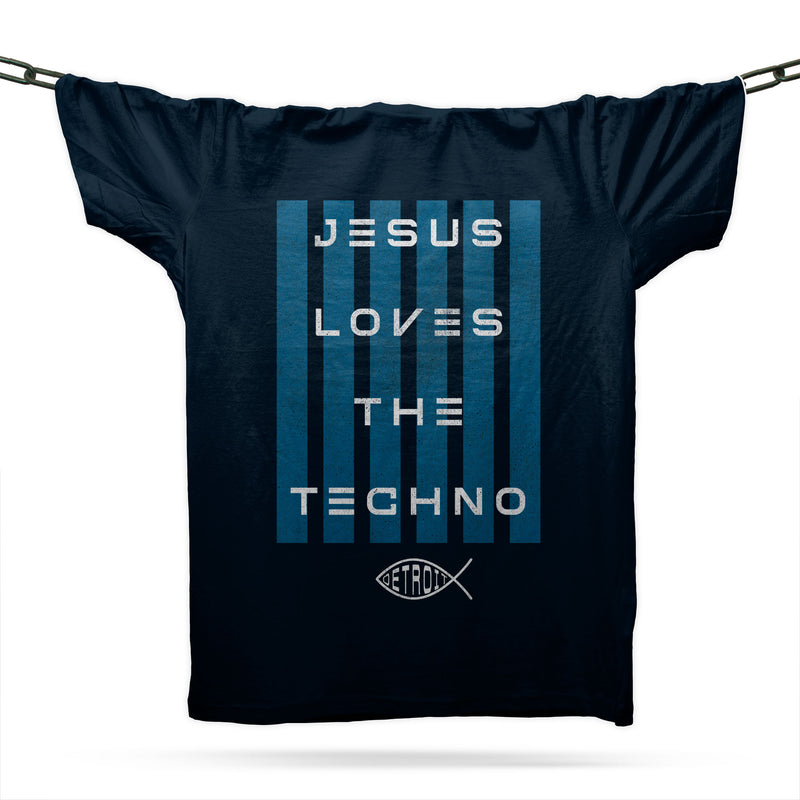Jesus Loves The Techno T-Shirt / Navy
