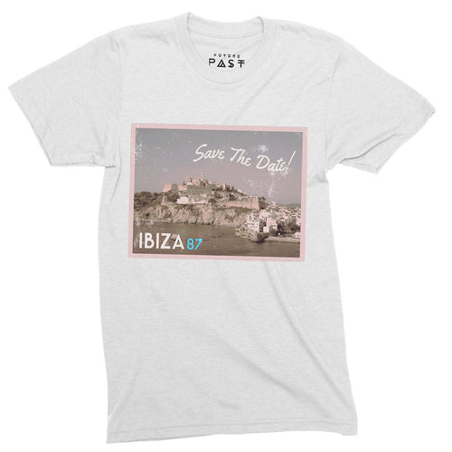 Ibiza 87 Save The Date Postcard T-Shirt / White