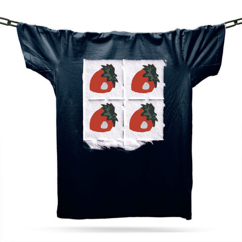 Strawberry Tear Off Paper T-Shirt / Navy