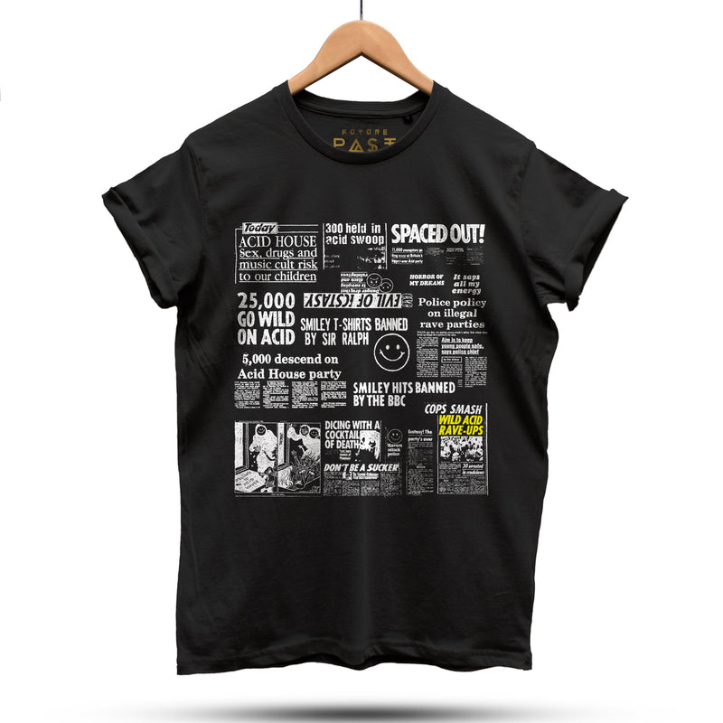 Techno Acid House Headline Hysteria T-Shirt / Black
