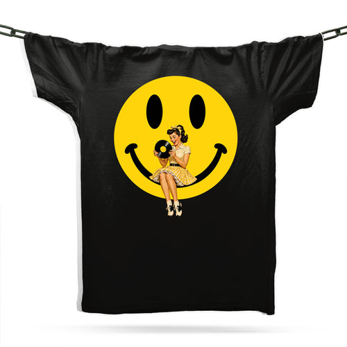 Pinup Girl Sitting On Acid Smiley / Black