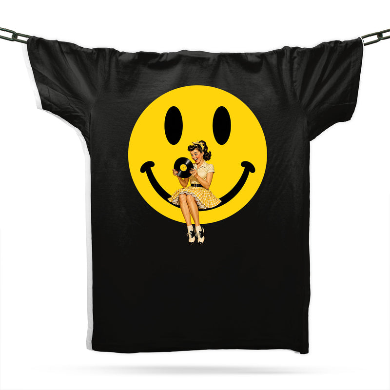 Pinup Girl Sitting On Acid Smiley / Black