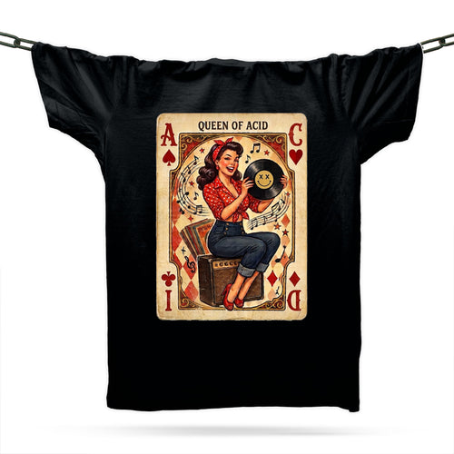 Queen Of Acid Pinup Girl T-Shirt / Black / Organic Cotton